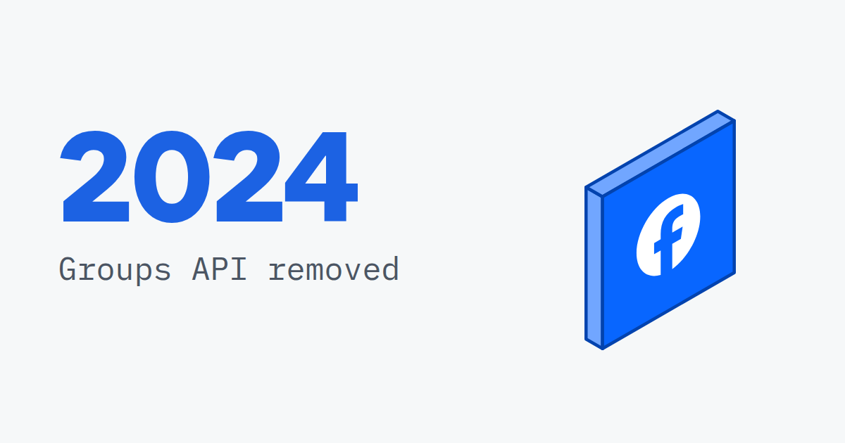 2024, Groups API removed, beside a Facebook logo tile