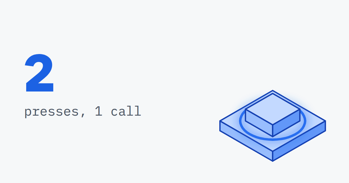 2, presses, 1 call, beside a push button with a glowing ring