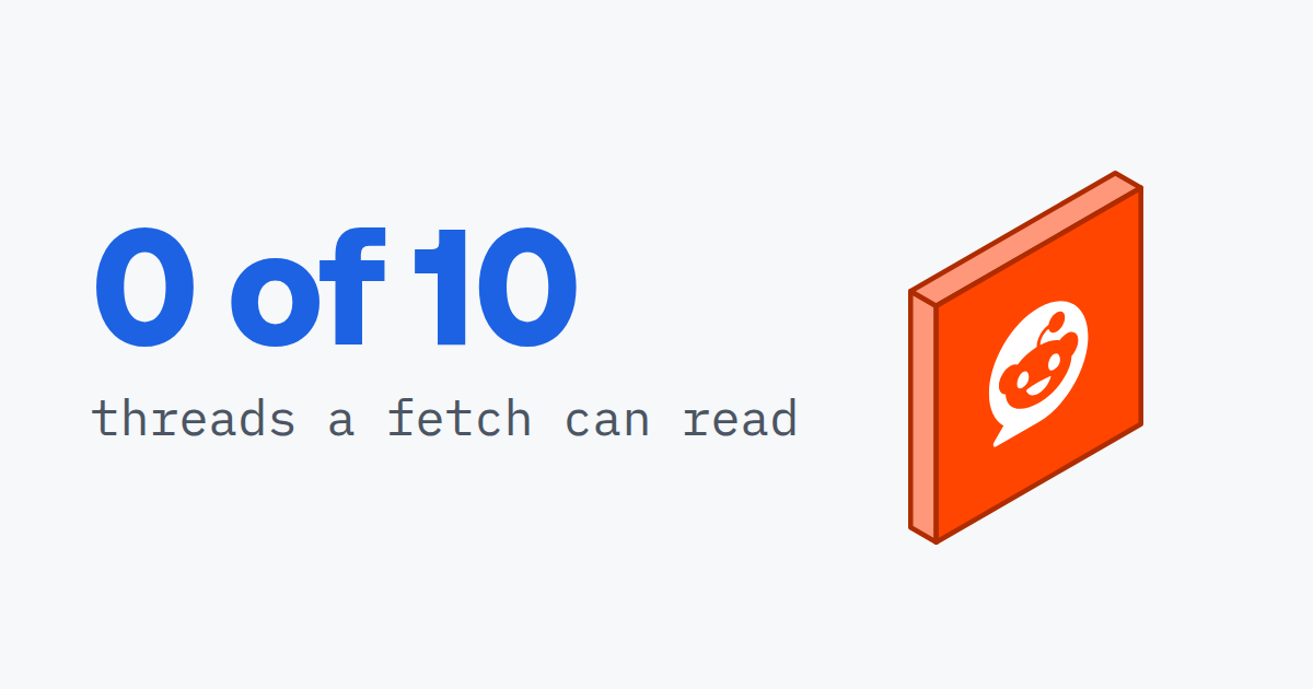 0 of 10, threads a fetch can read, beside a Reddit logo tile