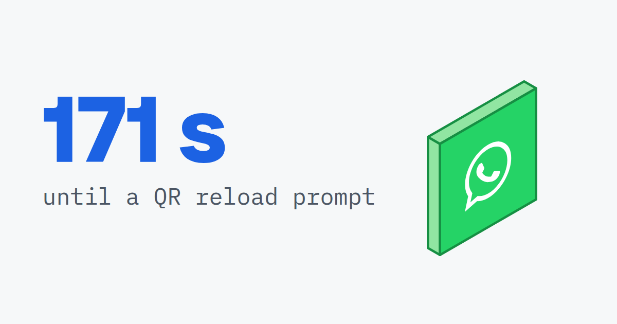 171 s, until a QR reload prompt, beside a WhatsApp logo tile